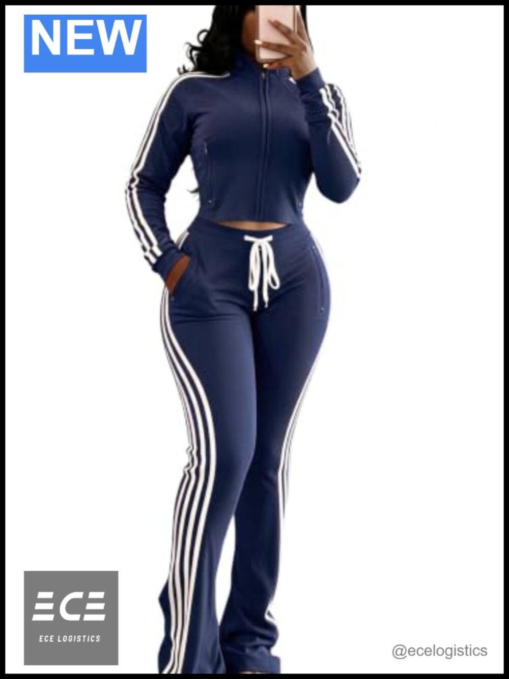 Women's Striped 2 Piece Tracksuit Set Cropped Zip Jacket Flare Pants